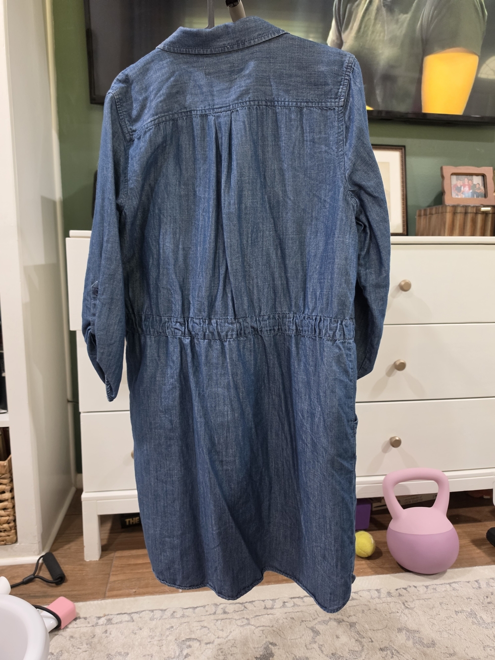 LOFT Outlet Casual Denim Button-Front Dress in Blue - Picture 3 of 4